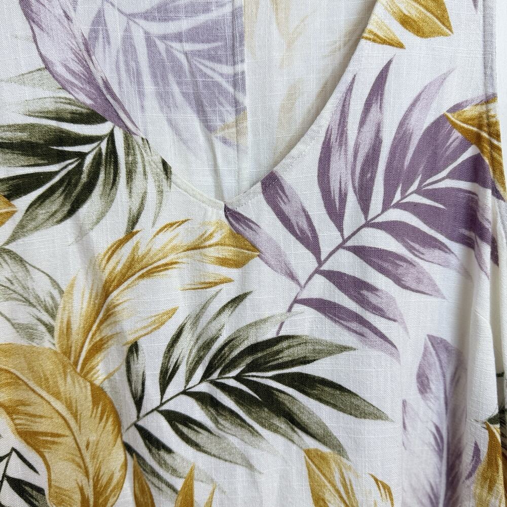 Tropical Leaf Design Sleeveless Linen Blend Dress Size S Coastal Cruise Vacation - Picture 3 of 6